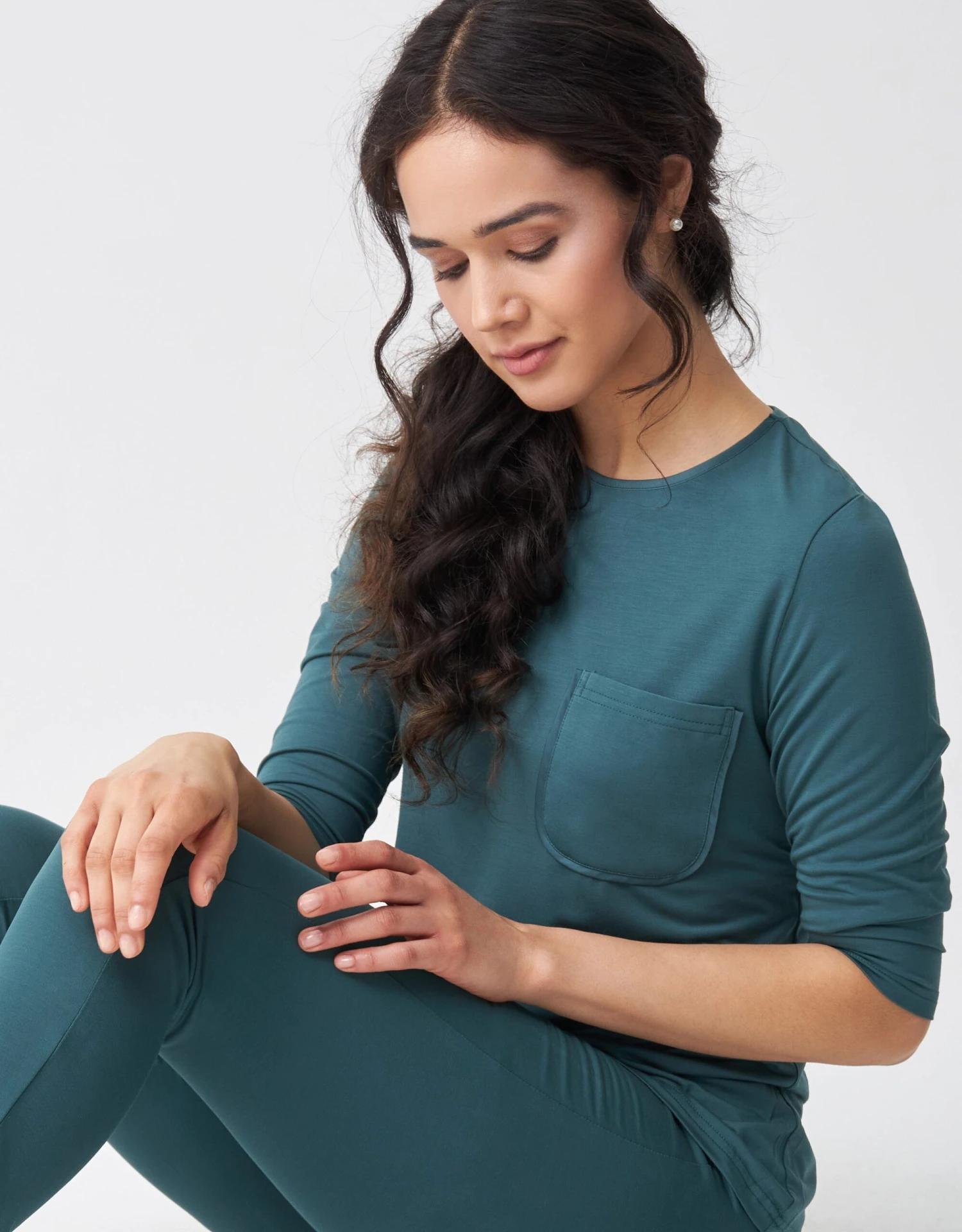 Cinderella Satin Trimmed Soft Pajama Legging Set With Pocket Teal 2 Cinderella Satin Trimmed Soft Pajama Legging Set With Pocket Teal - Image 2