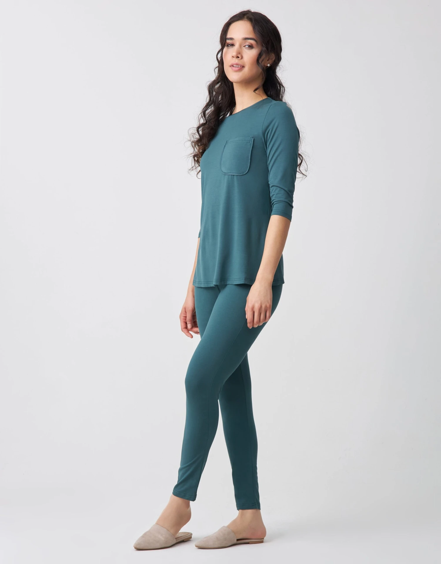 Cinderella Satin Trimmed Soft Pajama Legging Set With Pocket Teal 1 Cinderella Satin Trimmed Soft Pajama Legging Set With Pocket Teal