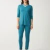 Cinderella Soft Pajama Legging Set With Satin Vneck Aqua Green