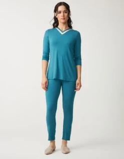 Cinderella Soft Pajama Legging Set With Satin Vneck Aqua Green