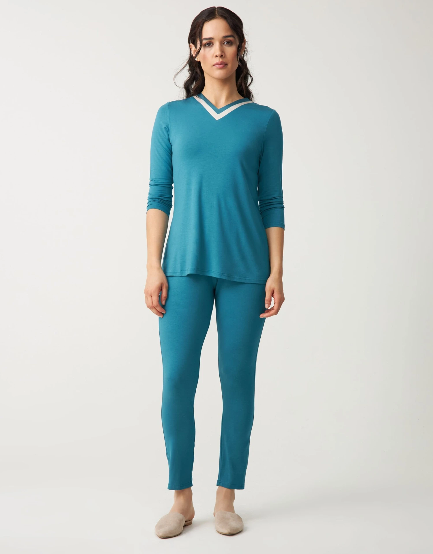Cinderella Soft Pajama Legging Set With Satin Vneck Aqua Green 1 Cinderella Soft Pajama Legging Set With Satin Vneck Aqua Green