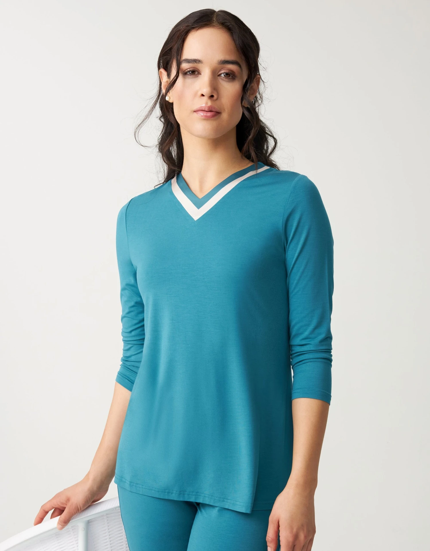 Cinderella Soft Pajama Legging Set With Satin Vneck Aqua Green 2 Cinderella Soft Pajama Legging Set With Satin Vneck Aqua Green - Image 2