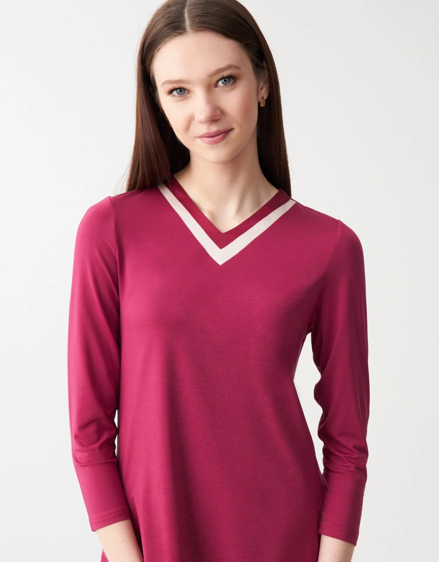 Cinderella Soft Pajama Legging Set With Satin Trimmed Vneck New Wine 2 Cinderella Soft Pajama Legging Set With Satin Trimmed Vneck New Wine - Image 2