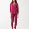 Cinderella Soft Pajama Legging Set With Satin Trimmed Vneck New Wine
