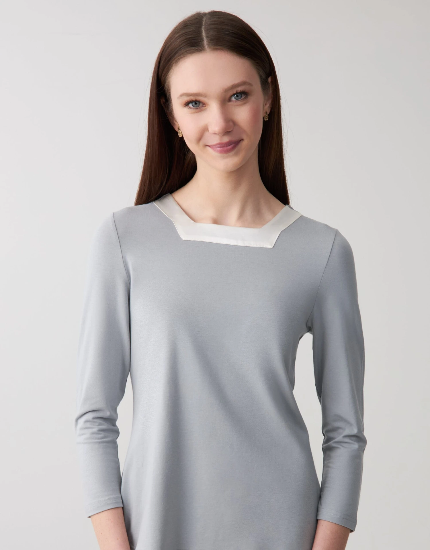 Cinderella Soft Pajama Legging Set With Square Cut Satin Neckline Gray 2 Cinderella Soft Pajama Legging Set With Square Cut Satin Neckline Gray - Image 2