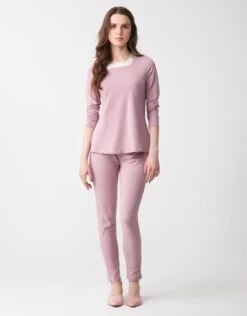 Cinderella Soft Pajama Legging Set With Square Cut Satin Neckline Mauve