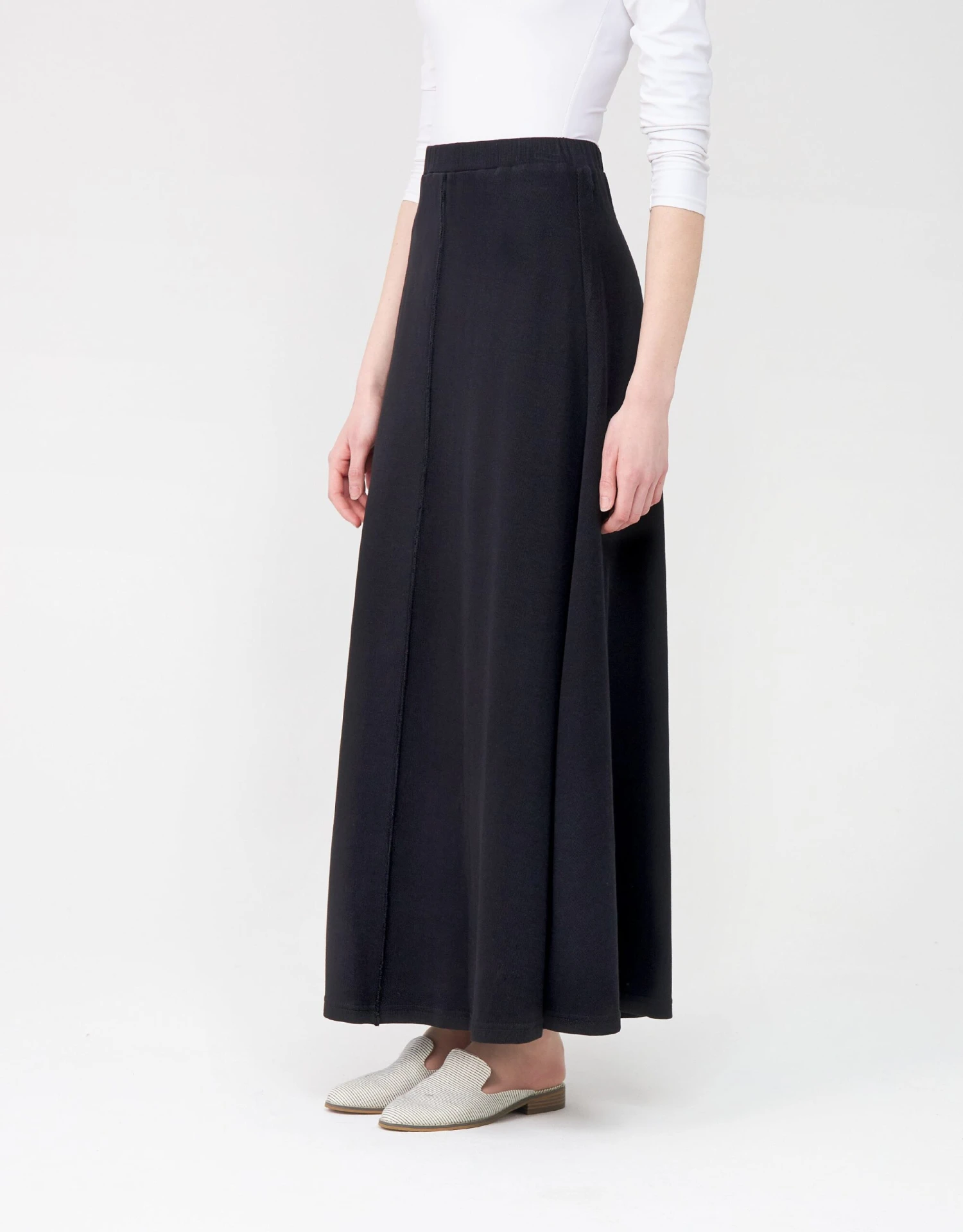 AVID 39" Ribbed Aline Skirt With Covered Elastic Waistband And Stitched Seams 1 AVID 39" Ribbed Aline Skirt With Covered Elastic Waistband And Stitched Seams