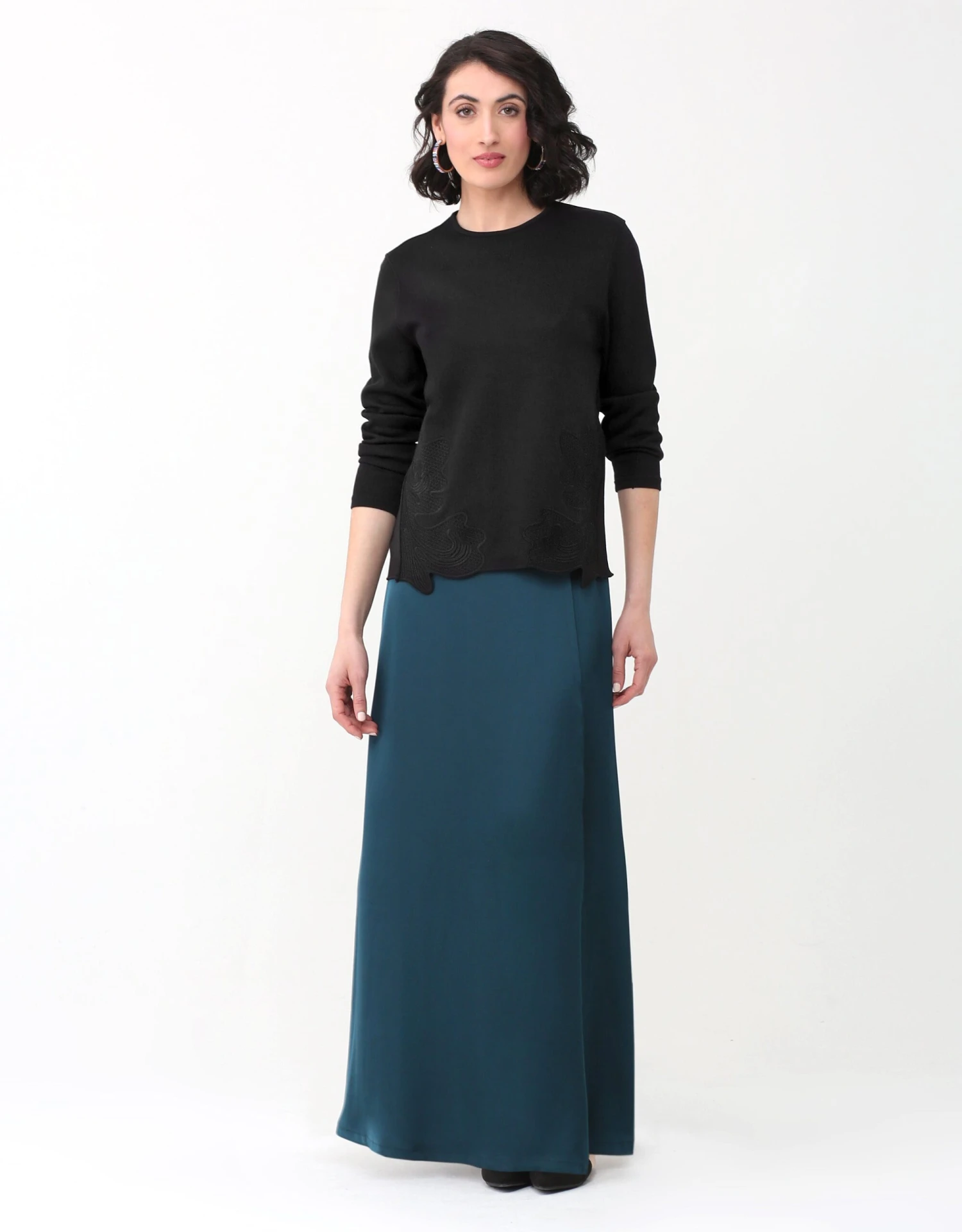 33"-40" Mock Wrap Satin Skirt Emerald 3 33"-40" Mock Wrap Satin Skirt Emerald - Image 3