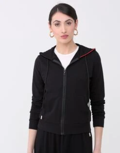 AVID Zippered Kanga Hoodie With Dual Color Accent Hood Black Red
