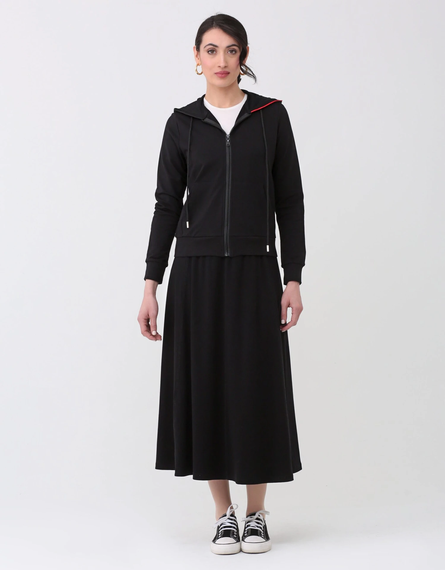 AVID Zippered Kanga Hoodie With Dual Color Accent Hood Black Red 2 AVID Zippered Kanga Hoodie With Dual Color Accent Hood Black Red - Image 2