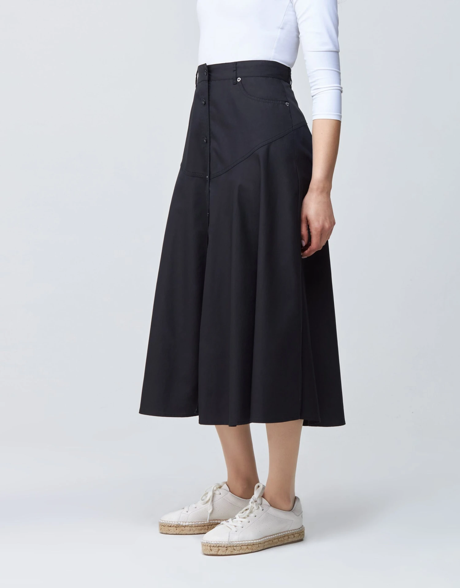 32" Tonal Stitched Poplin Western Button Skirt Black 3 32" Tonal Stitched Poplin Western Button Skirt Black - Image 3