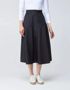 32" Tonal Stitched Poplin Western Button Skirt Black