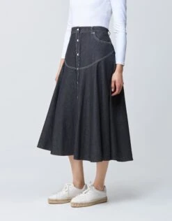 32" Contrast Stitched Denim Western Button Skirt Black 5 32" Contrast Stitched Denim Western Button Skirt Black -Fashionable Home Wear D8325H Western.BlkDenimWhite3