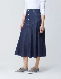 32" Contrast Stitched Denim Western Button Skirt Blue 5 32" Contrast Stitched Denim Western Button Skirt Blue -Fashionable Home Wear D8325H Western.BlueDenimWhite3