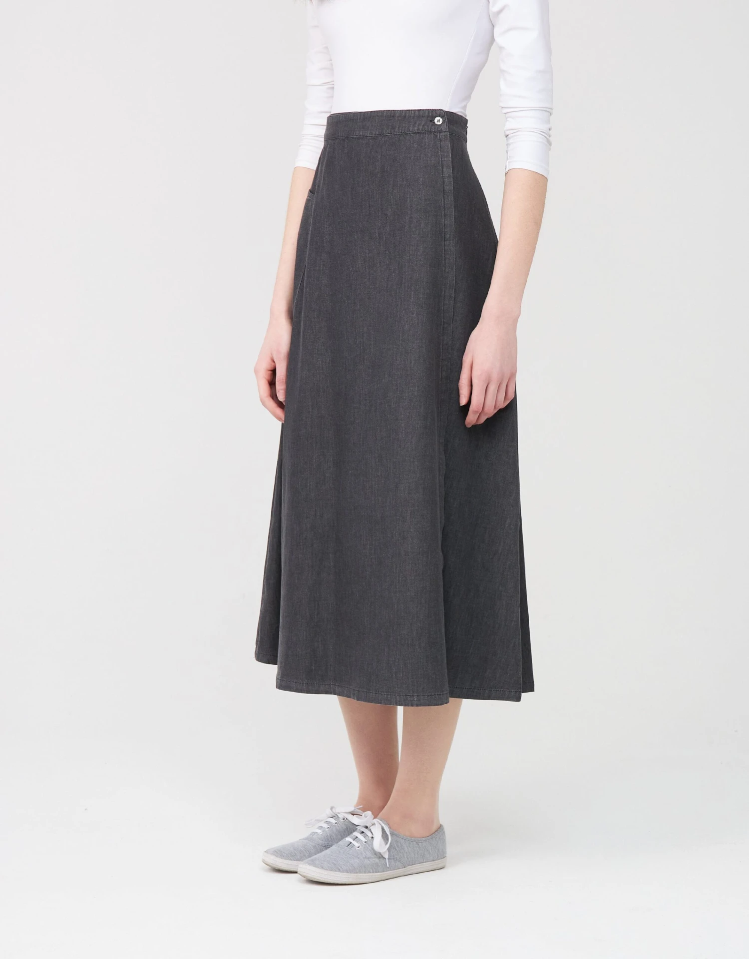 34" Mock Wrap Skirt With Patch Pocket Black Wash 3 34" Mock Wrap Skirt With Patch Pocket Black Wash - Image 3