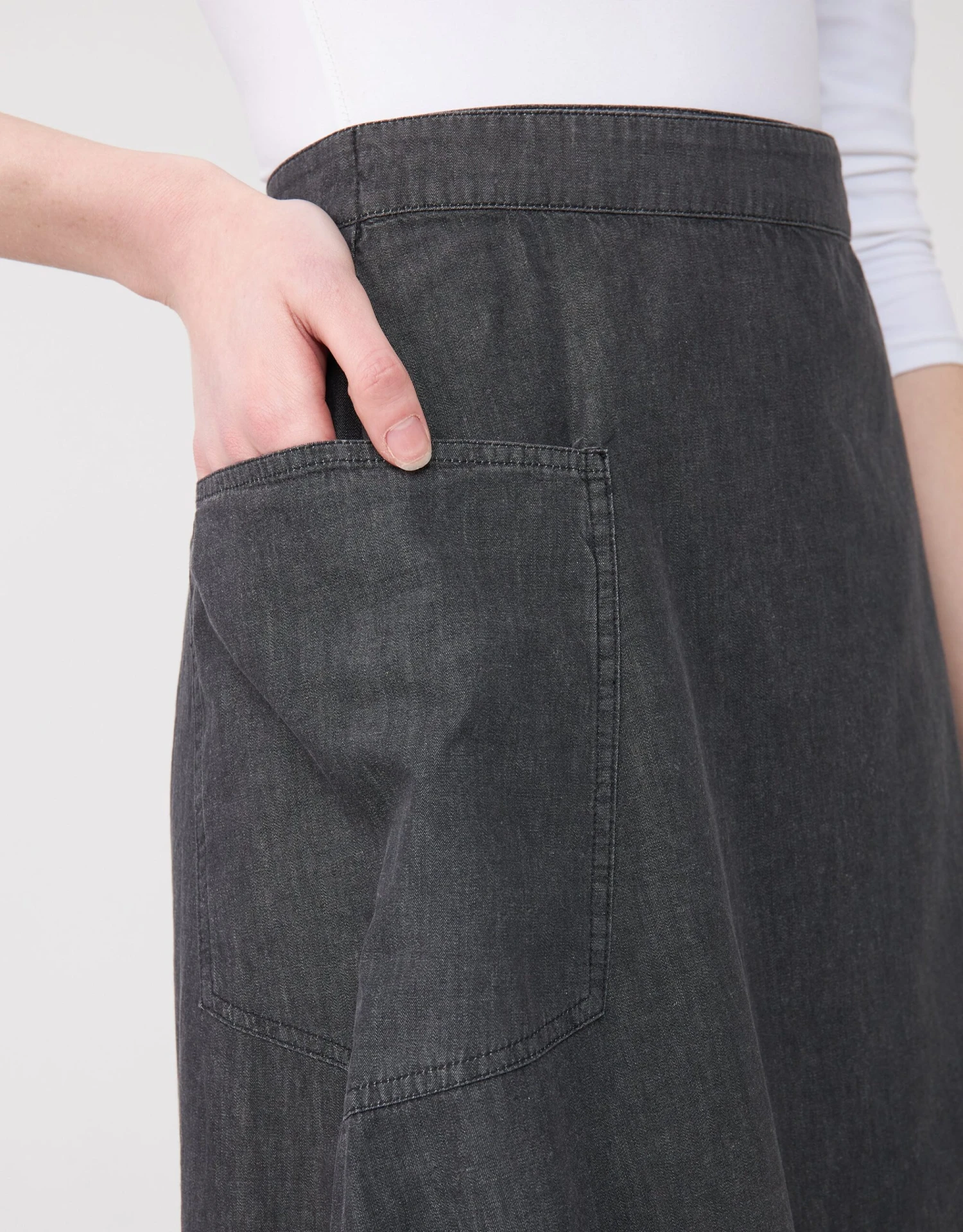 34" Mock Wrap Skirt With Patch Pocket Black Wash 4 34" Mock Wrap Skirt With Patch Pocket Black Wash - Image 4
