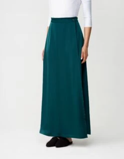 33"-40" Mock Wrap Satin Skirt Emerald