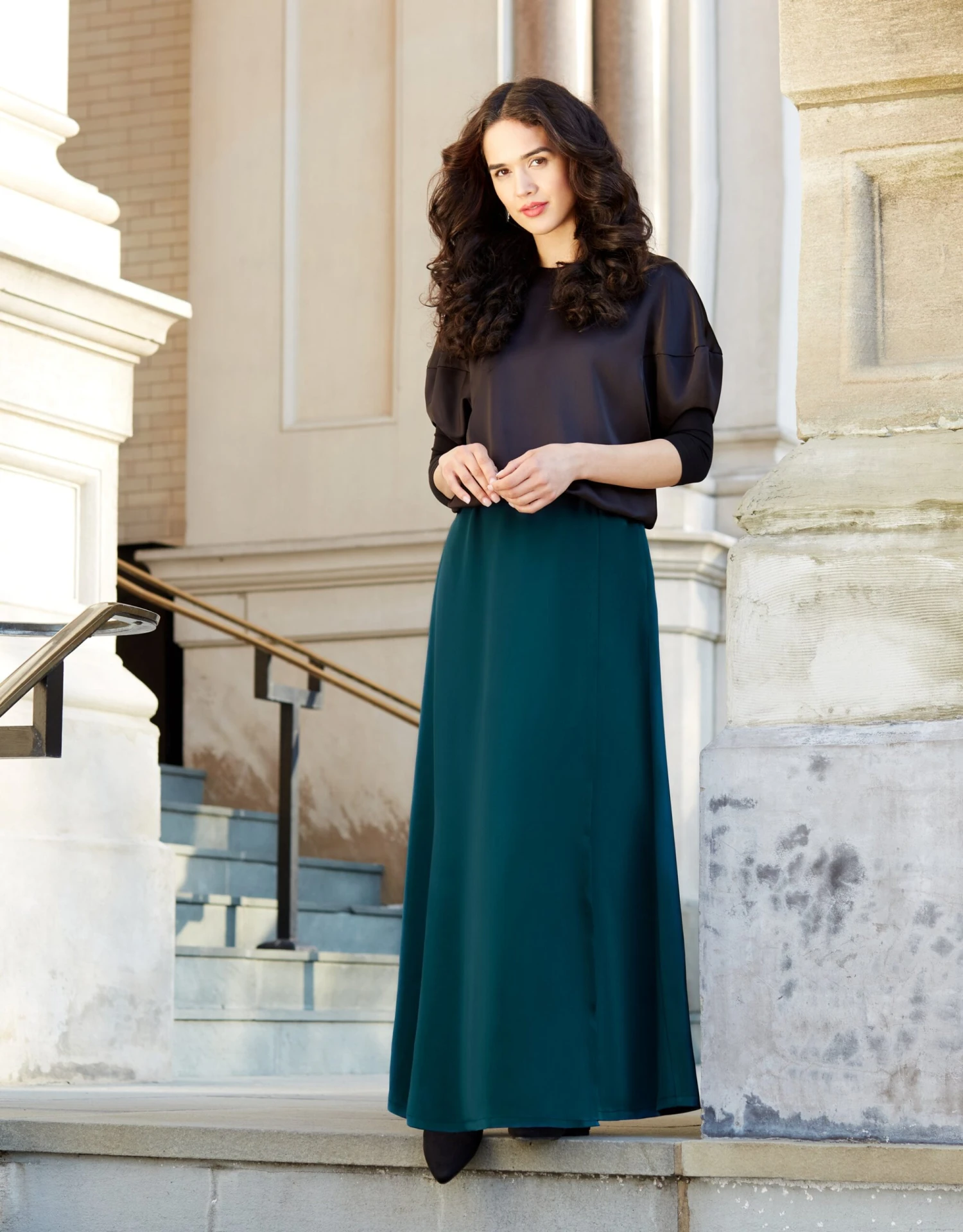 33"-40" Mock Wrap Satin Skirt Emerald 2 33"-40" Mock Wrap Satin Skirt Emerald - Image 2