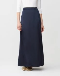 33"-40" Mock Wrap Satin Skirt Navy Blue
