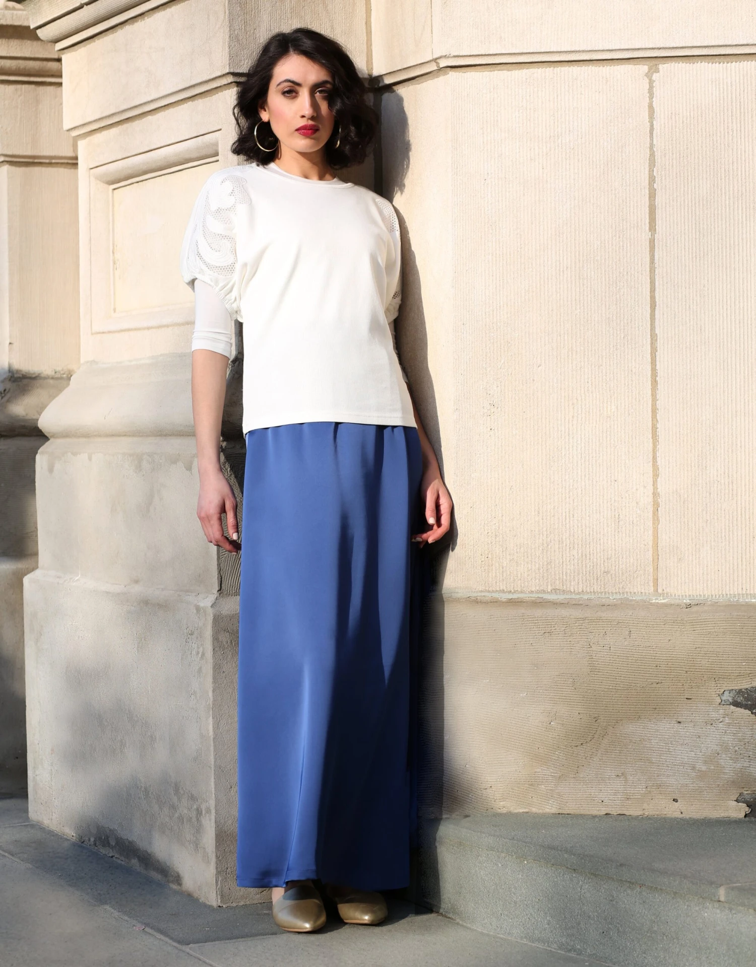 33"-40" Mock Wrap Satin Skirt Sapphire 2 33"-40" Mock Wrap Satin Skirt Sapphire - Image 2