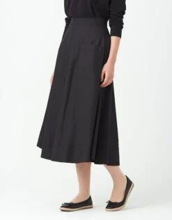 33" Lined Aline Patch Pocket Skirt Black Poplin