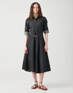 Aline Dress With Side Snap Detail Black Denim