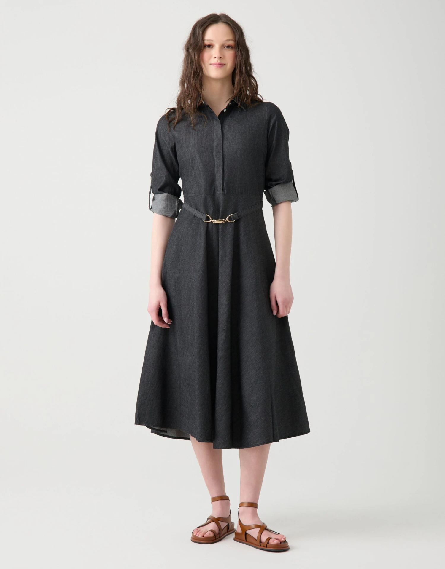 Aline Dress With Side Snap Detail Black Denim 1 Aline Dress With Side Snap Detail Black Denim