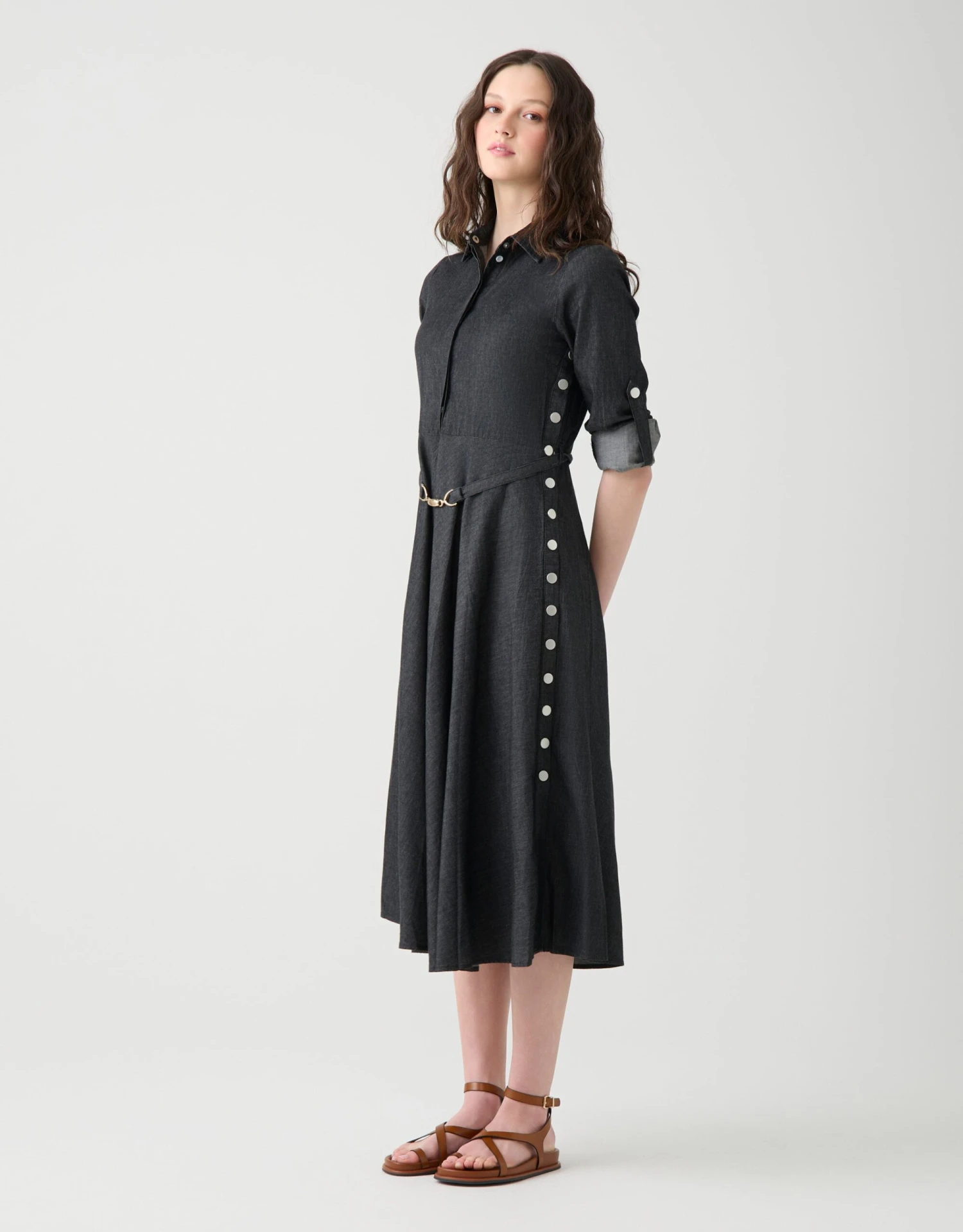 Aline Dress With Side Snap Detail Black Denim 2 Aline Dress With Side Snap Detail Black Denim - Image 2