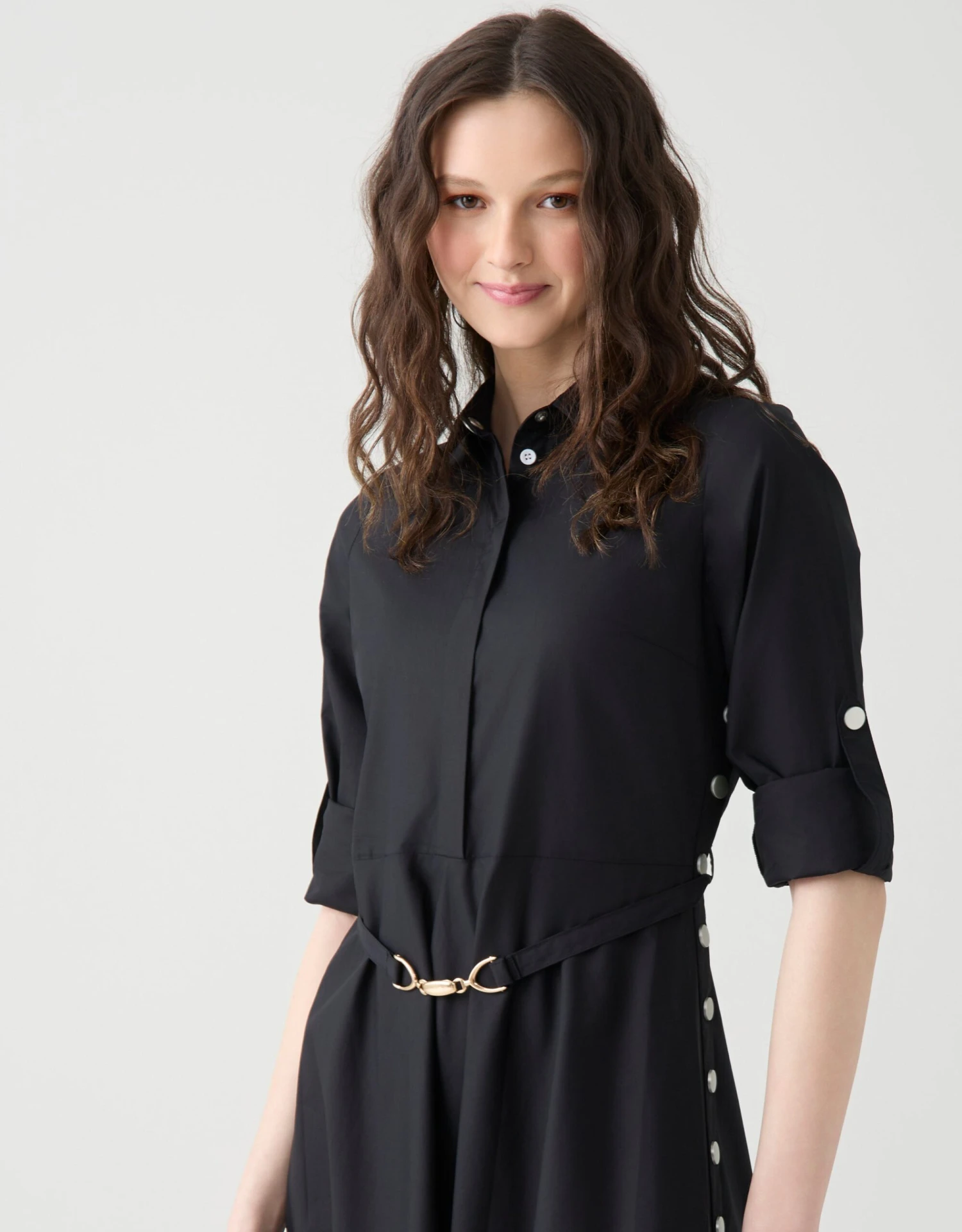Aline Dress With Side Snap Detail Black Cotton 2 Aline Dress With Side Snap Detail Black Cotton - Image 2