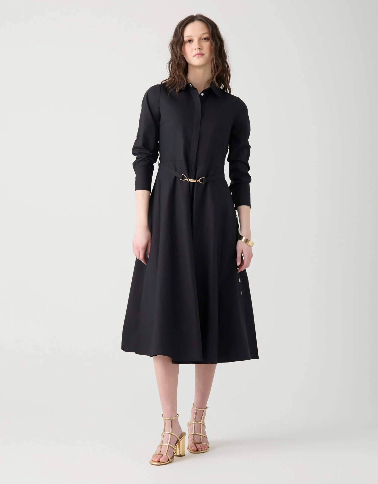 Aline Dress With Side Snap Detail Black Cotton 1 Aline Dress With Side Snap Detail Black Cotton