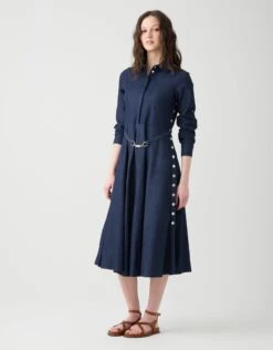 Aline Dress With Side Snap Detail Blue Denim