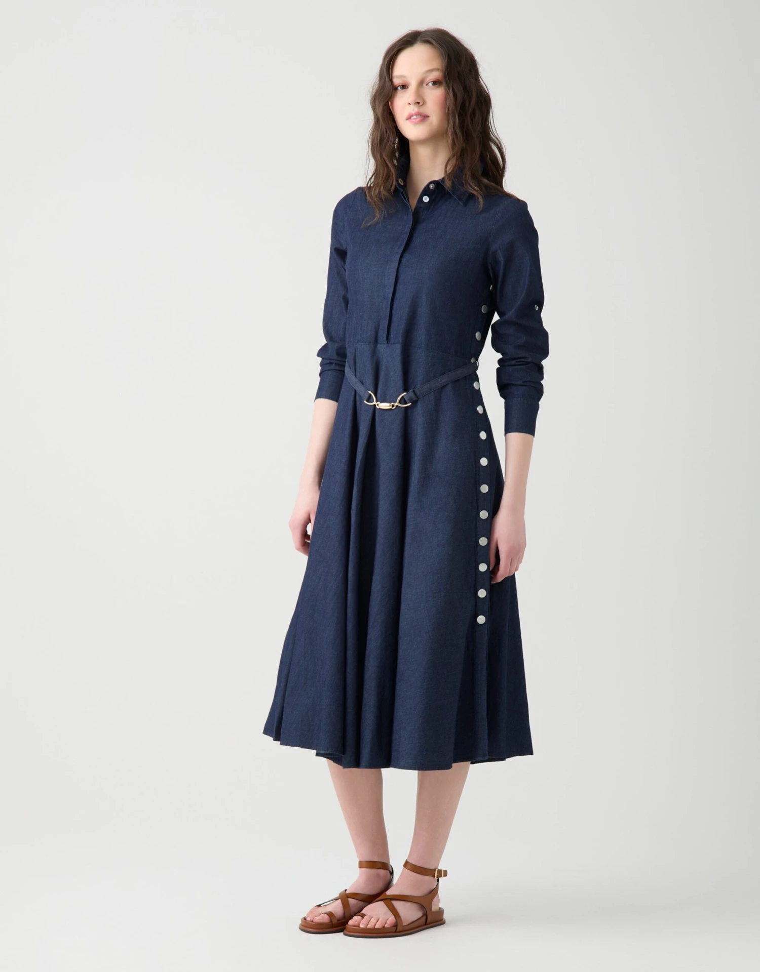 Aline Dress With Side Snap Detail Blue Denim 1 Aline Dress With Side Snap Detail Blue Denim
