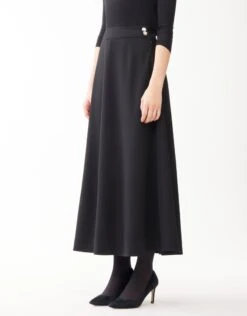 37" Lined Twill Skirt With Side Zipper And Silver Button Detail
