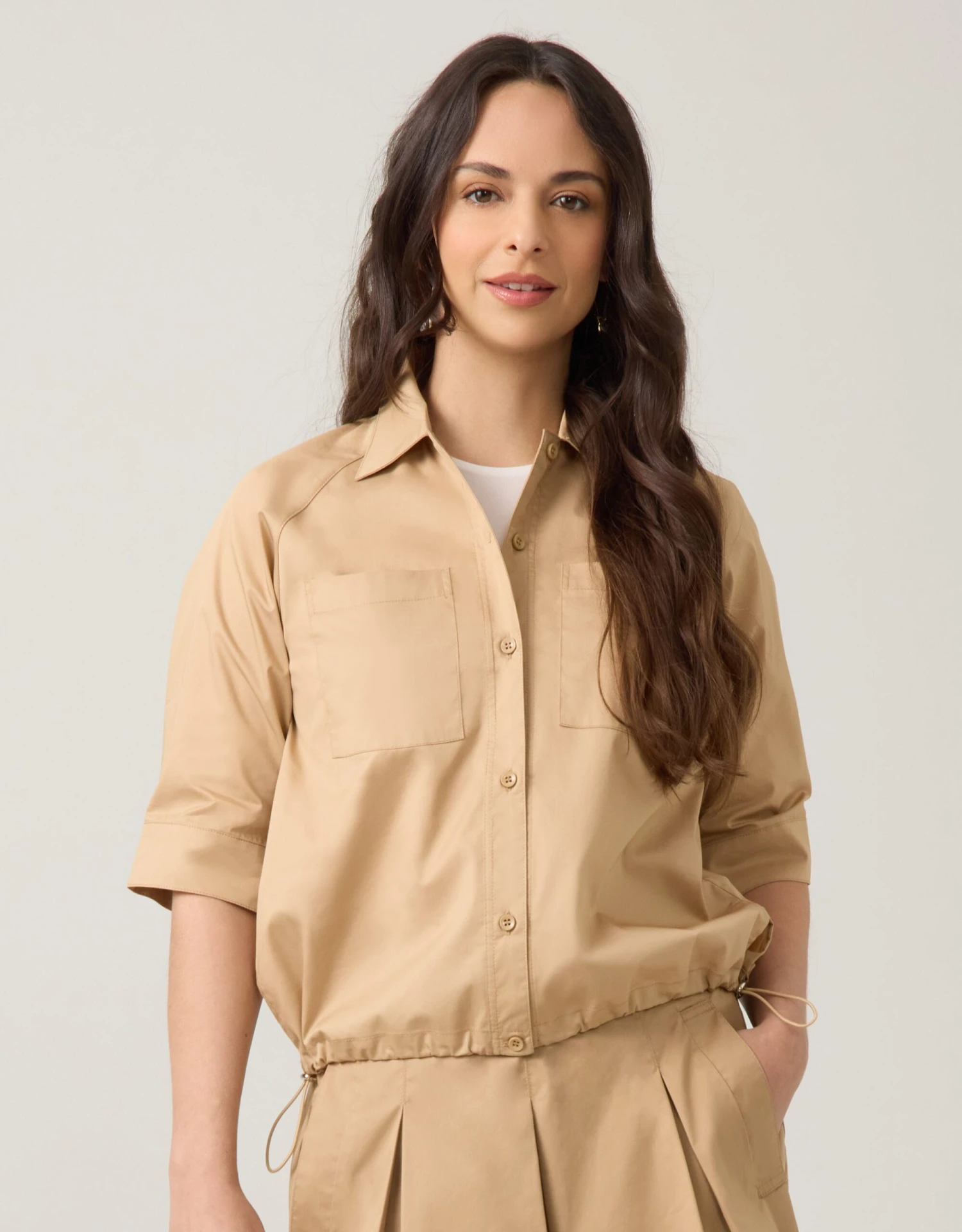 AVID Bungee Button Top With Pockets Camel 1 AVID Bungee Button Top With Pockets Camel