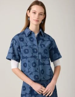 AVID Cropped Denim Button Jacket Blooms Blue