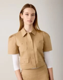 AVID Puff Sleeve Button Bomber Jacket Camel