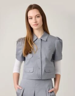 AVID Puff Sleeve Button Bomber Jacket Dark Grey