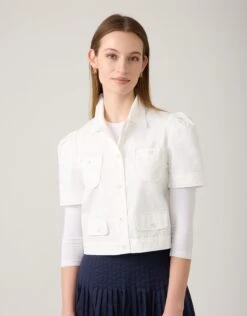 AVID Puff Sleeve Button Bomber Jacket White