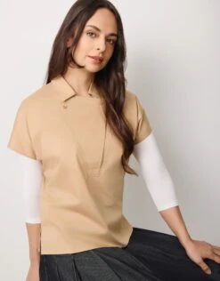 AVID Button Insert Collar Top Camel