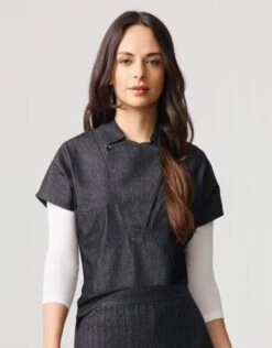 AVID Button Insert Collar Top Denim Black