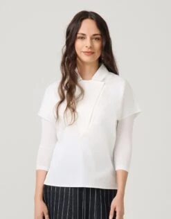 AVID Button Insert Collar Top White 5 AVID Button Insert Collar Top White -Fashionable Home Wear D8388 ButtonInsert.White3