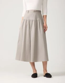 33" Twill Drop Waist Skirt With Self Belt And Inseam Pockets Gray