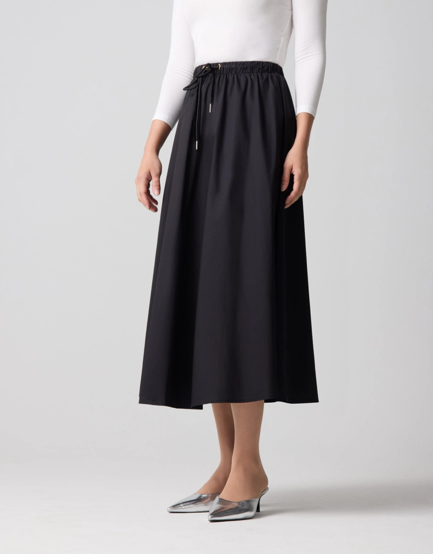 33" Poplin Drawstring Skirt Black 1 33" Poplin Drawstring Skirt Black