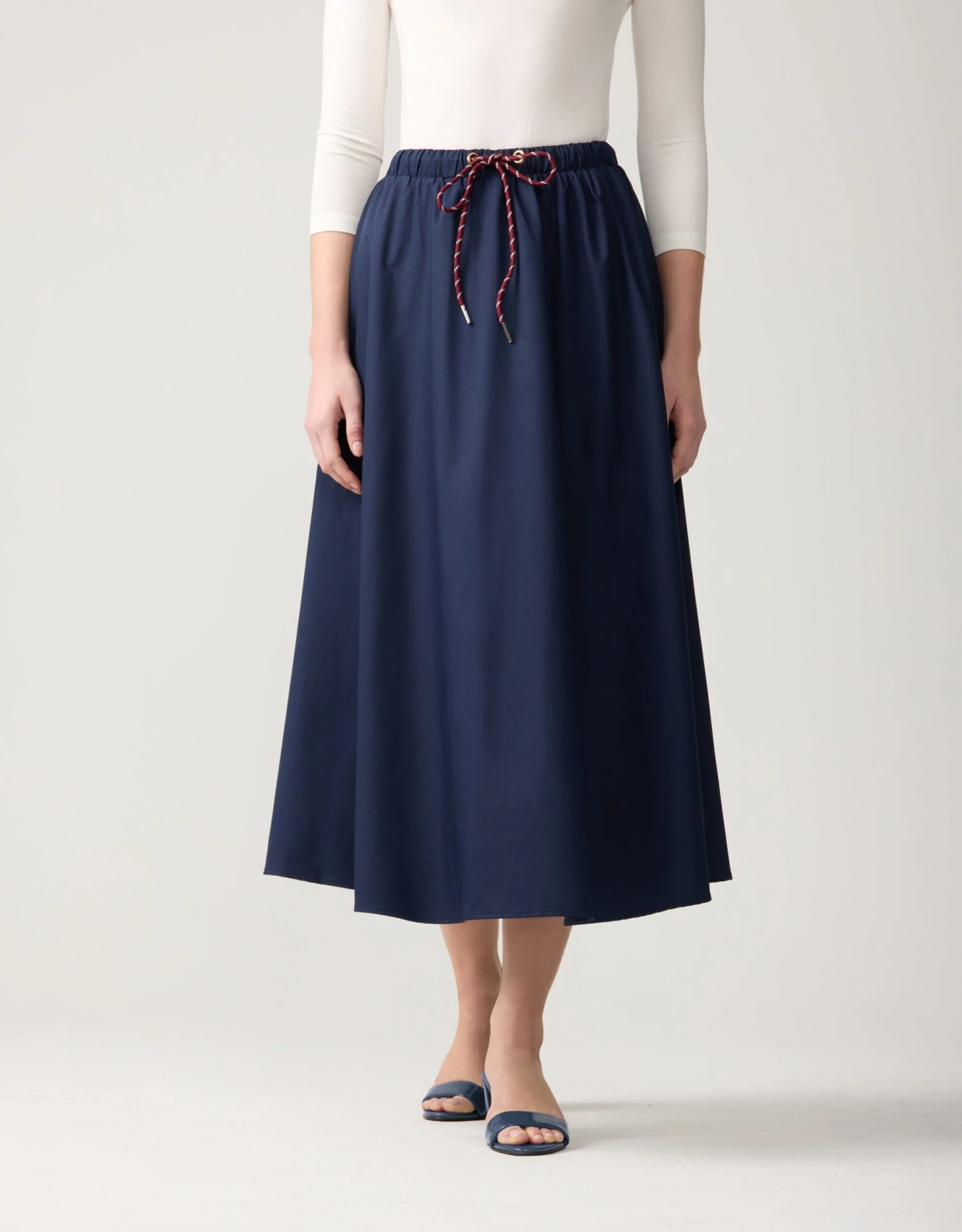 33" Poplin Drawstring Skirt Navy 1 33" Poplin Drawstring Skirt Navy