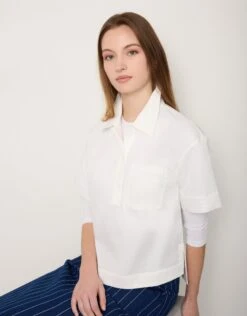 AVID Button Placket Hi-Low Shirt With Breast Pocket White