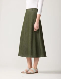 33" Denim Aline Skirt Dark Green