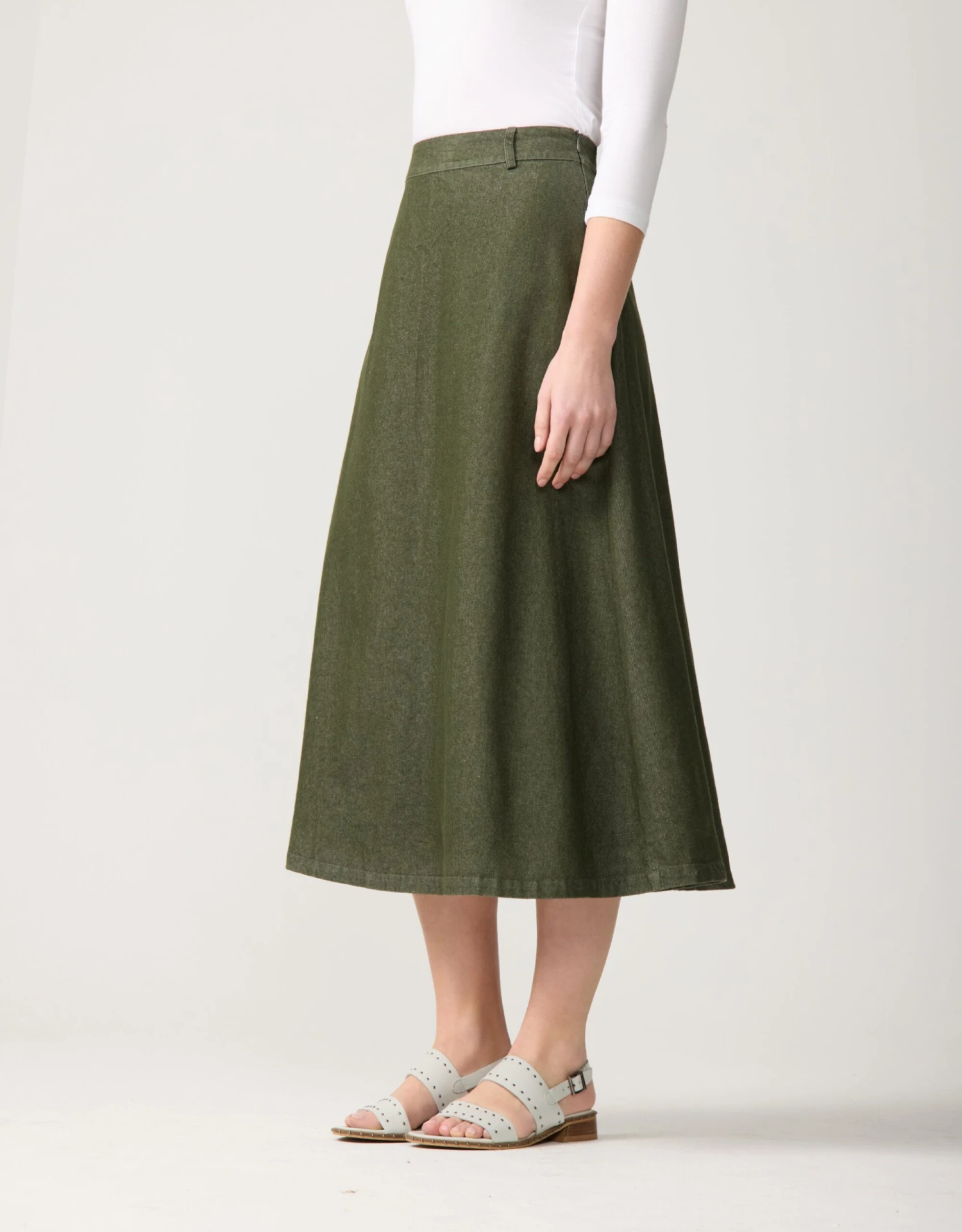 33" Denim Aline Skirt Dark Green 1 33" Denim Aline Skirt Dark Green