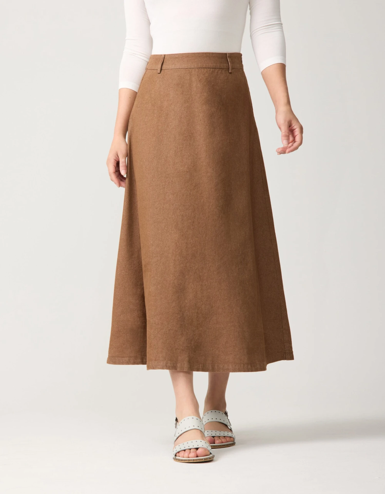 33" Denim Aline Skirt Dark Camel 1 33" Denim Aline Skirt Dark Camel