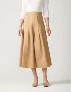 33" Poplin Stitched Pleat Skirt Camel
