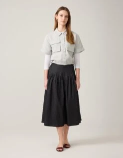 Fashionable Home Wear -Fashionable Home Wear D8406 SeersuckerPinstripeBungeeShirt.Gray2